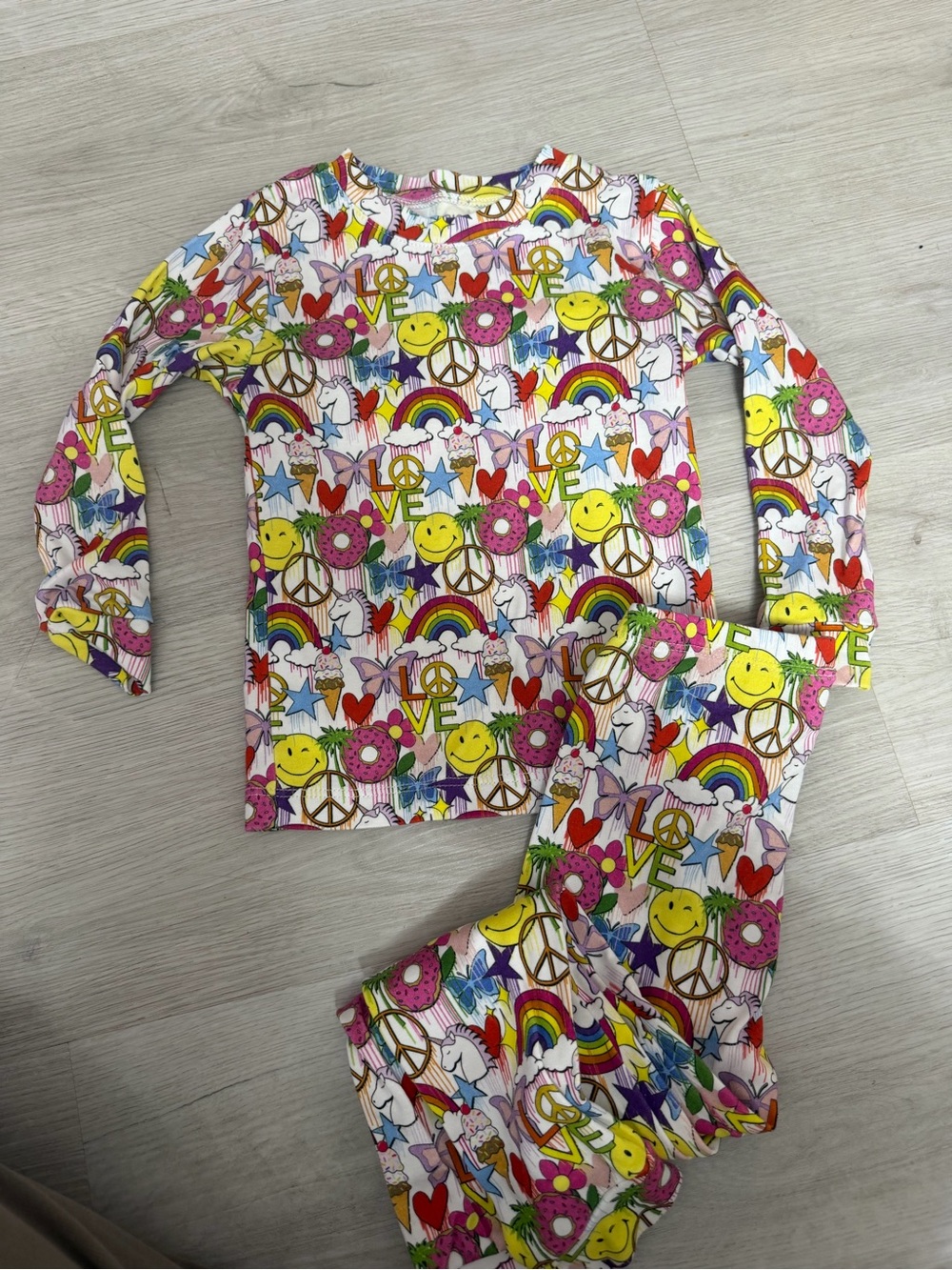 Girls Pink Rainbow & Smiley Pajama Set